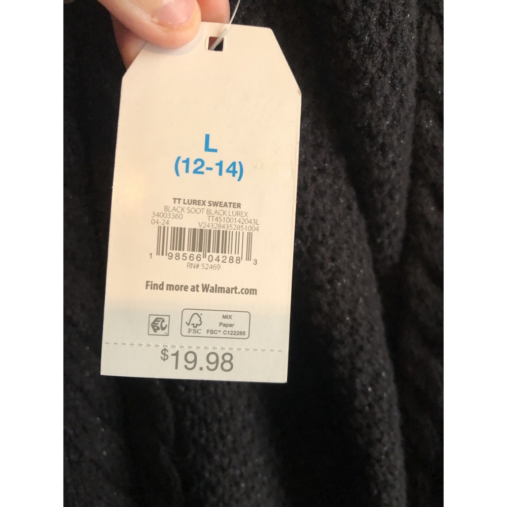 Time & Tru Womens Sweater Large Black Soot Lorex Long Sleeve Pullover Festive - Picture 6 of 10